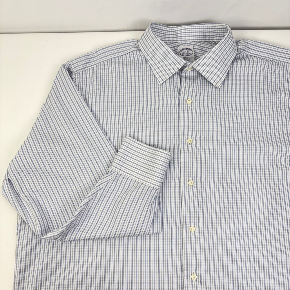 Vtg Brooks Brothers Reg Fit Blue White Egyptian Cotton Dress Shirt 17.5 34 USA